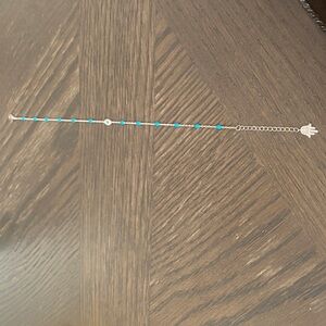 Elegant Silver and Blue Beaded Hamsa ankle Bracelet